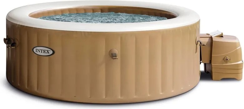 Intex 28426EX PureSpa Vasca Idromassaggio Gonfiabile Bubble Massage 4 posti 120 Getti Riscaldatore PVC Beige 196x71 cm Con Accessori 4 posti Beige