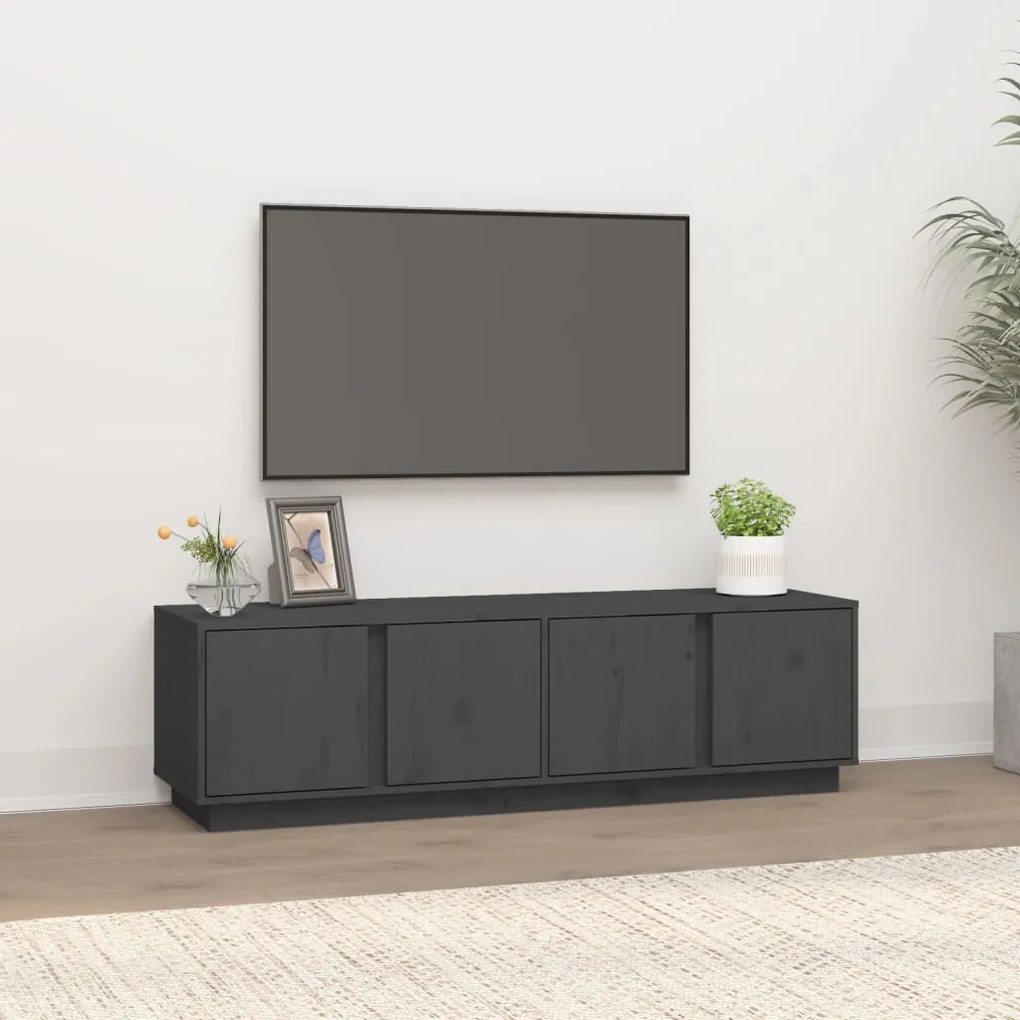 Mobile Porta Tv Grigio 140x40x40 Cm İn Legno Massello Di Pino /