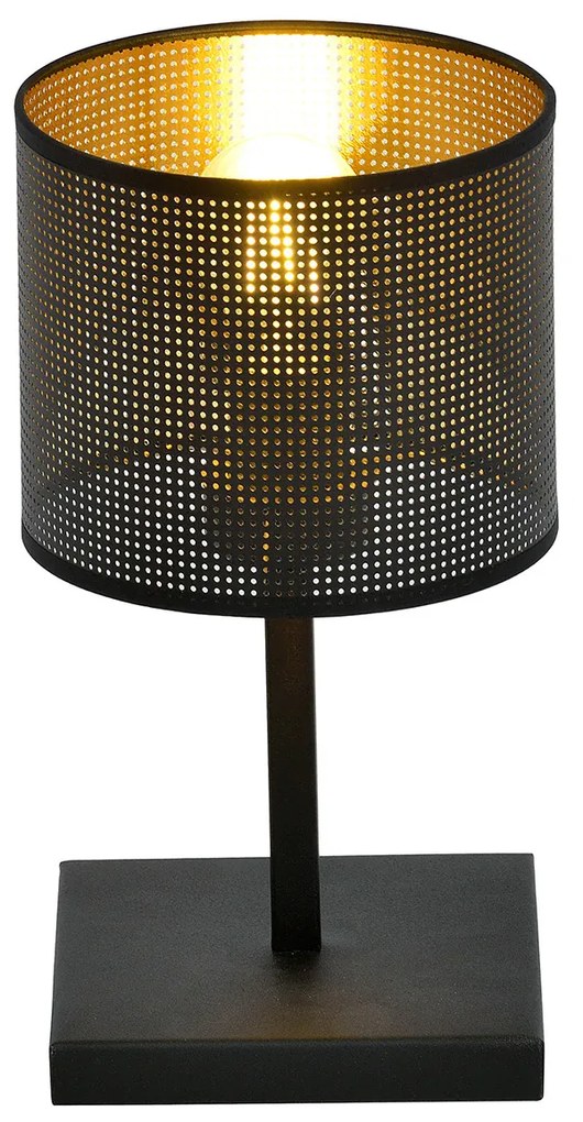 Lampada Da Tavolo 1 Luce Cigno In Acciaio Nero E Paralume A Cilindro Oro