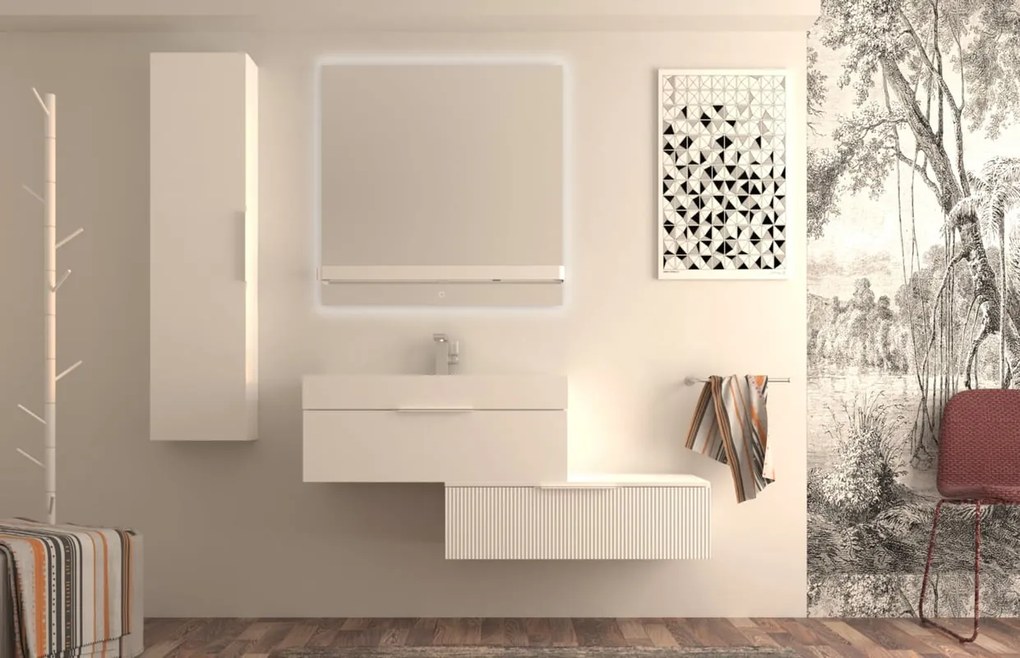 Mobile da bagno sospeso sotto lavabo L 90 x H 25 x P 44 cm bianco laccato opaco, 1 cassetto BADEN HAUS Modula
