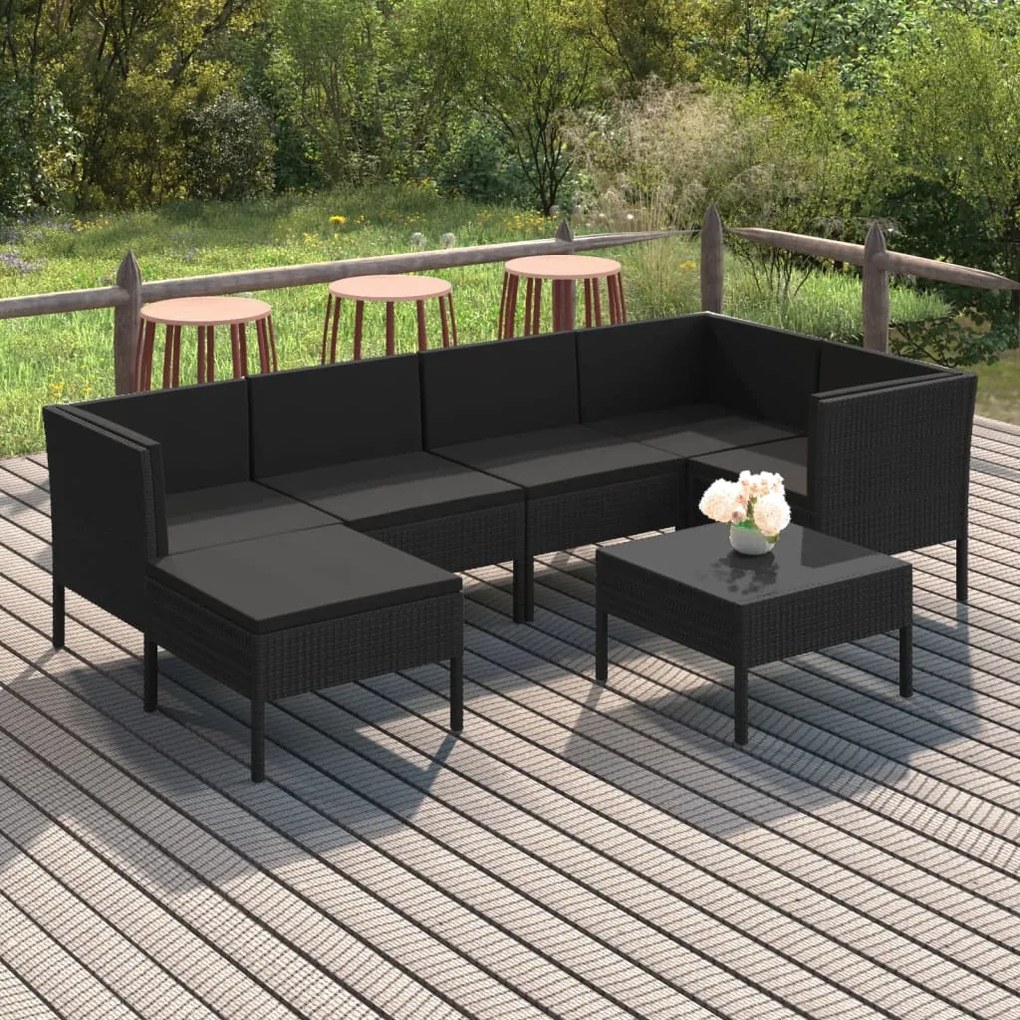 Set Divani da Giardino 7 pz con Cuscini in Polyrattan Nero