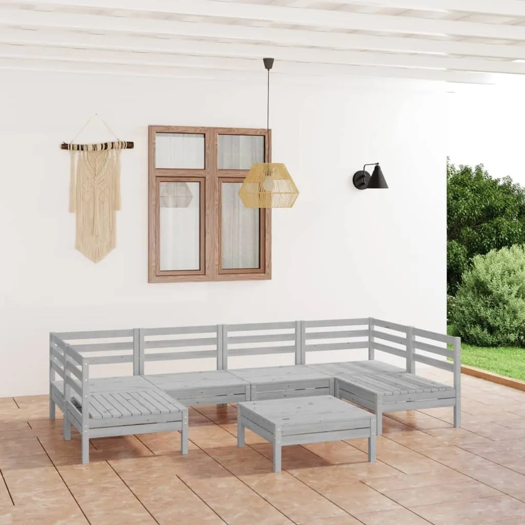 Set salotto da giardino 7 pz in legno massello di pino bianco