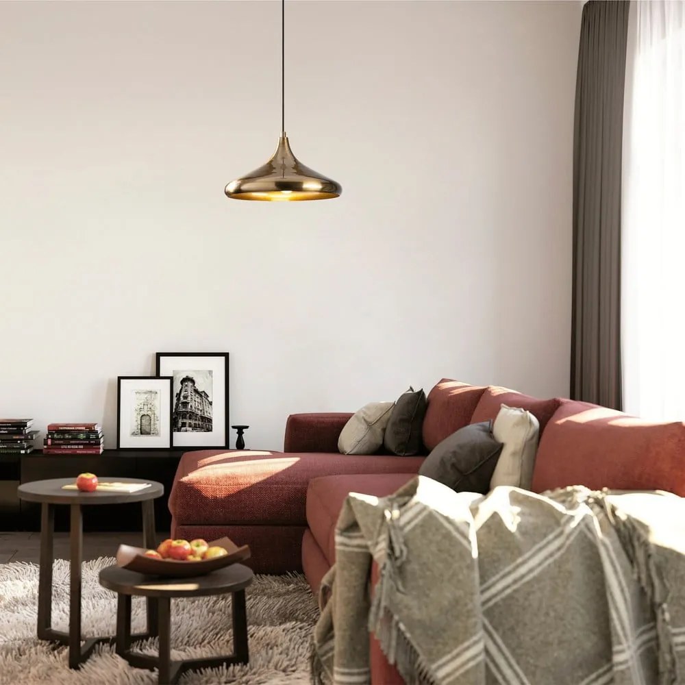 Lampadario dorato con paralume in metallo ø 35 cm Berceste – Opviq lights