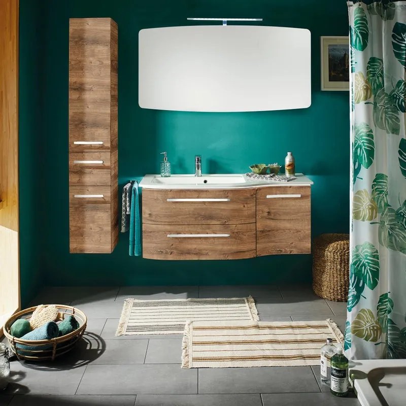 Mobile da bagno sospeso Contea di Pelipal L 117 x H 48 x P 49.5 cm rovere, 2 cassetti 1 anta sx con ripiano di vetro interno