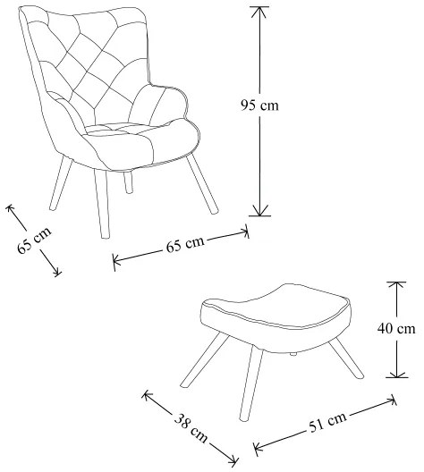 Poltrona e pouf in tessuto con gambe in legno seduta imbottita Rosso