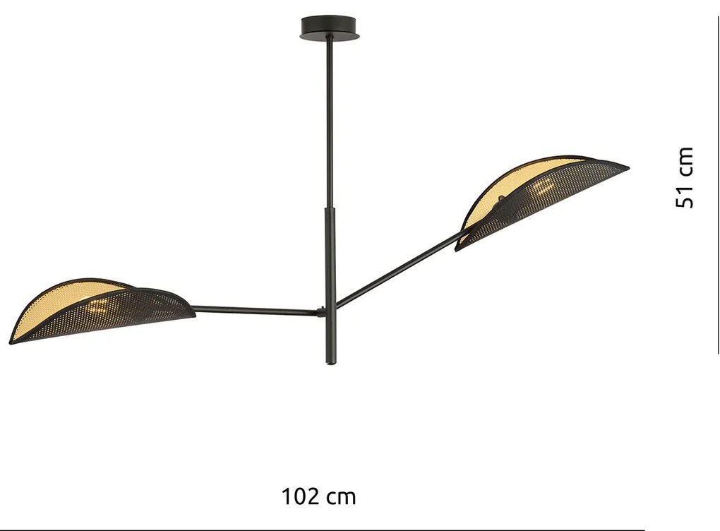 Lampadario 2 Luci Eridano In Acciao Nero E Oro Con Bracci Mobili