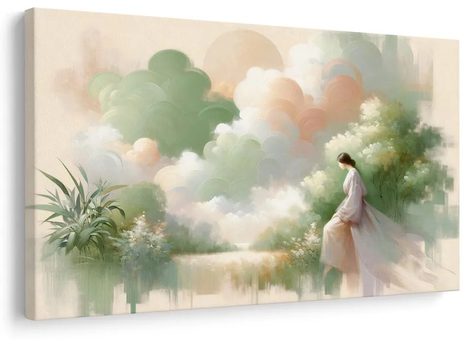Quadro su tela – Donna in paesaggio romantico