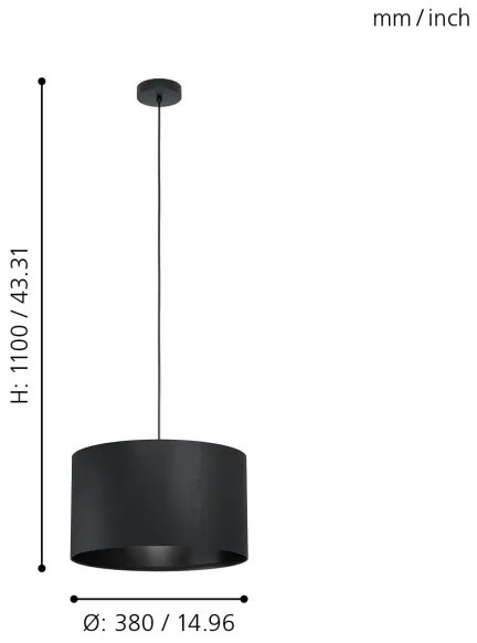 Eglo 99042 - Lampadario a sospensione con filo MASERLO 1xE27/40W/230V