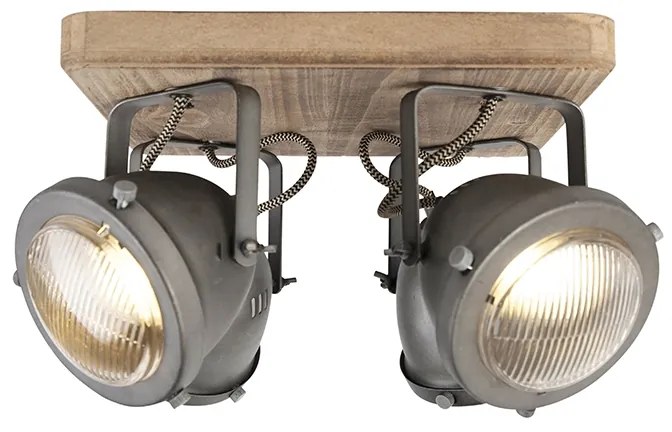 Faretto industriale in acciaio con legno orientabile a 4 luci - Emado