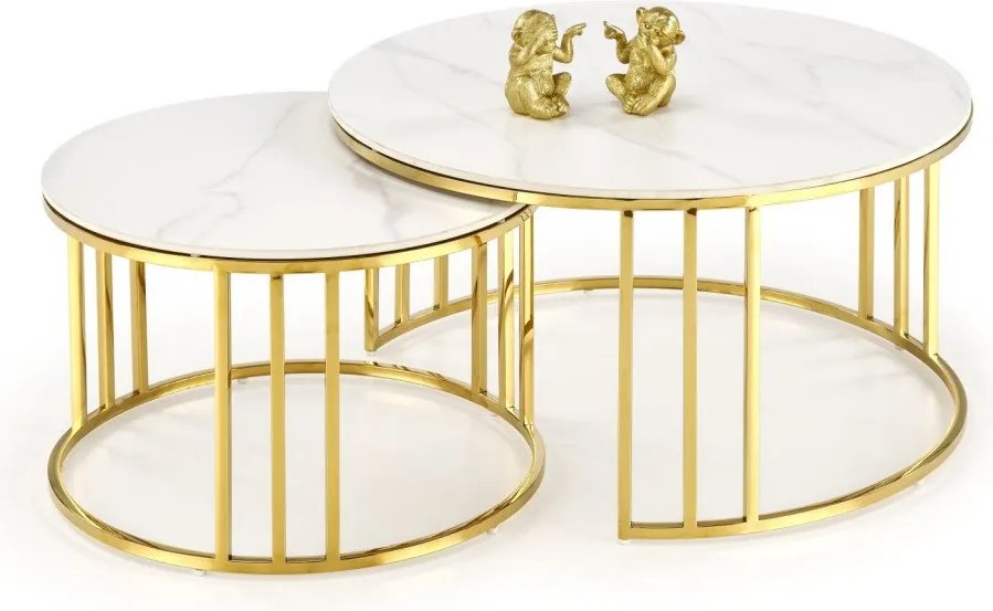 Set di 2 Tavolini da caffè Mercury 3 effetto marmo bianco/oro