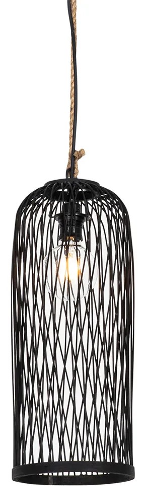 Lampada a sospensione da esterno rustica in rattan nero 25 cm - Calamus