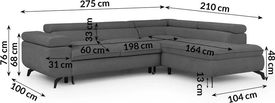 Divano angolare grigio (con penisola a destra/a L) con rivestimento in ciniglia Marbeya – Ropez