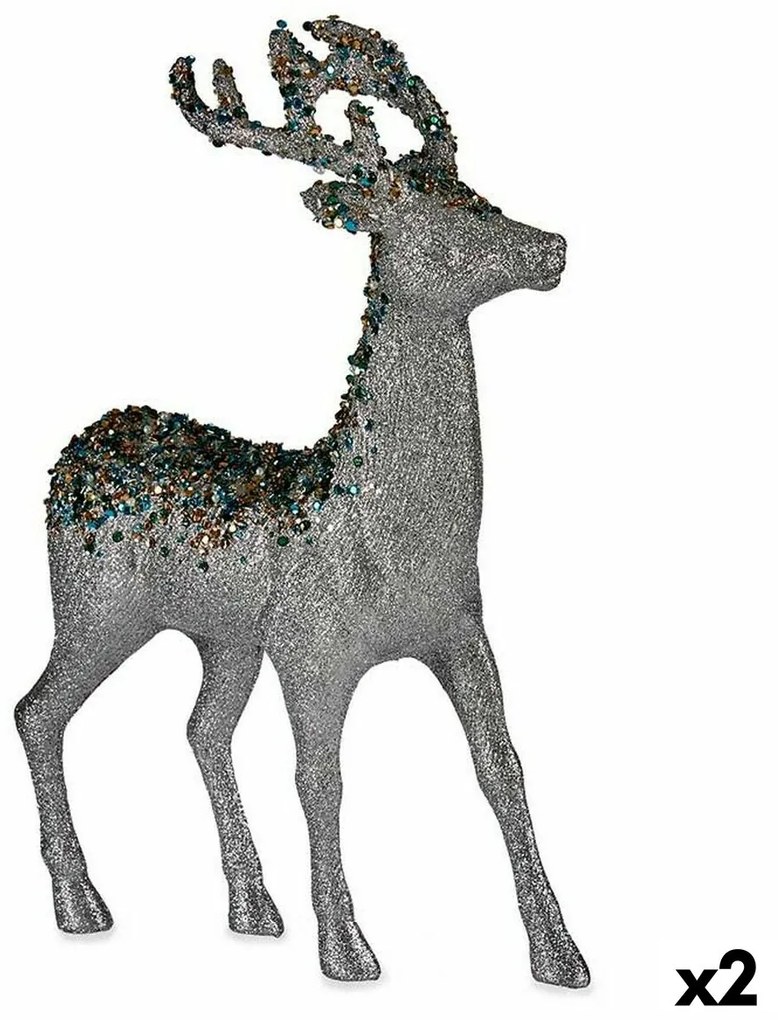 Statua Decorativa Renna di Natale Argentato Plastica 15 x 45 x 30 cm (2 Unità)