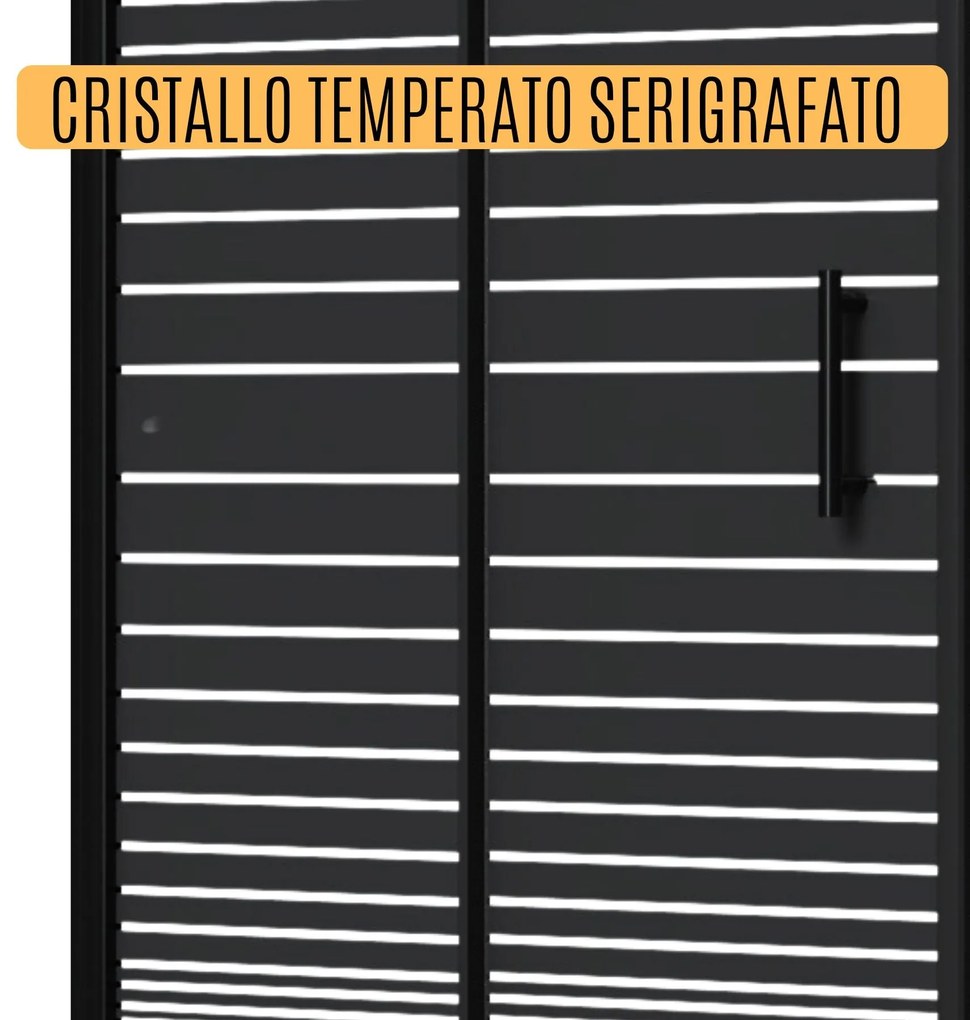 Box Doccia 70x90x70 Rettangolare 3 Ante H 190 cm Scorrevole Cabina Doccia 6 mm Serigrafato e Trasparente Nero