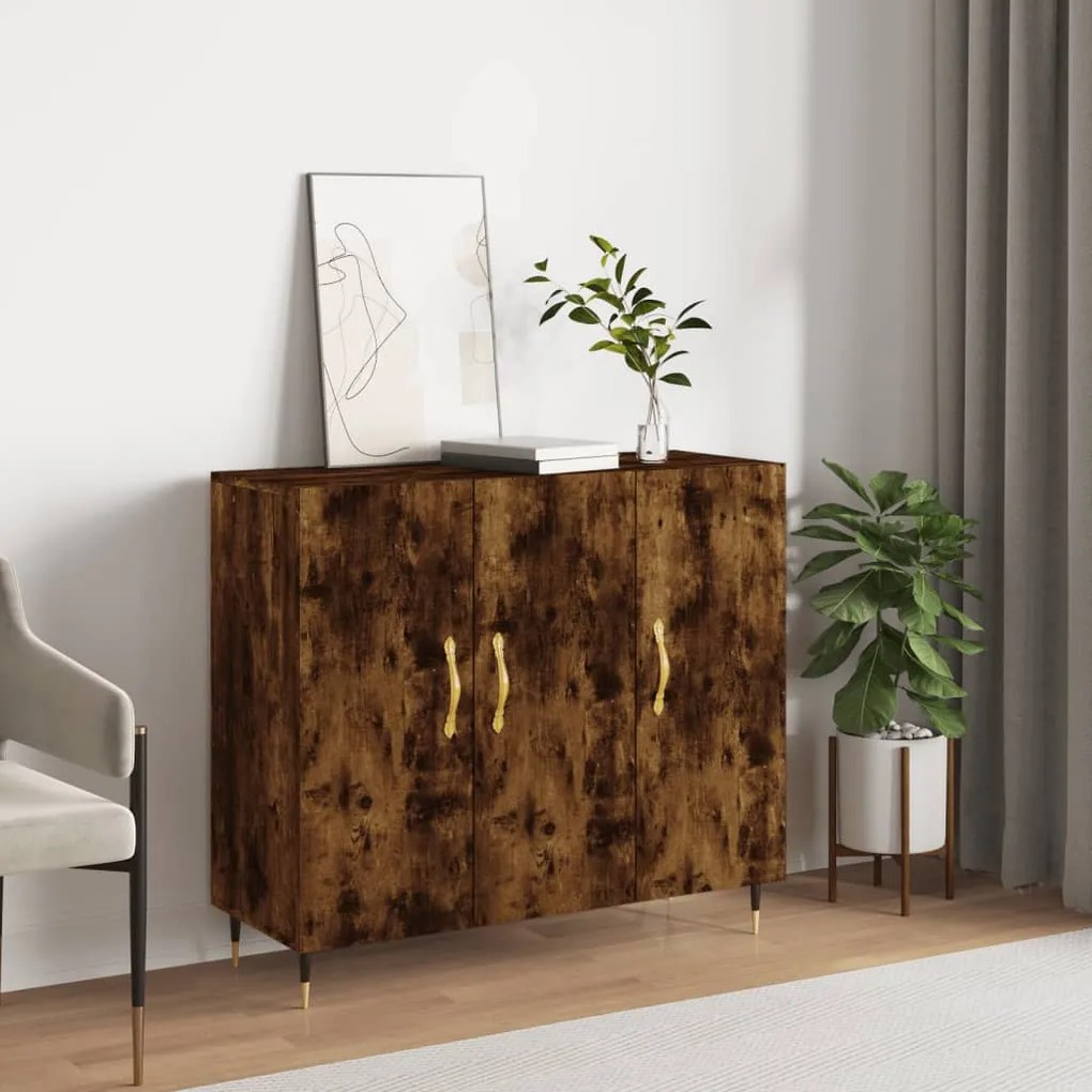Credenza Rovere Fumo 90x34x80 Cm İn Legno Multistrato /