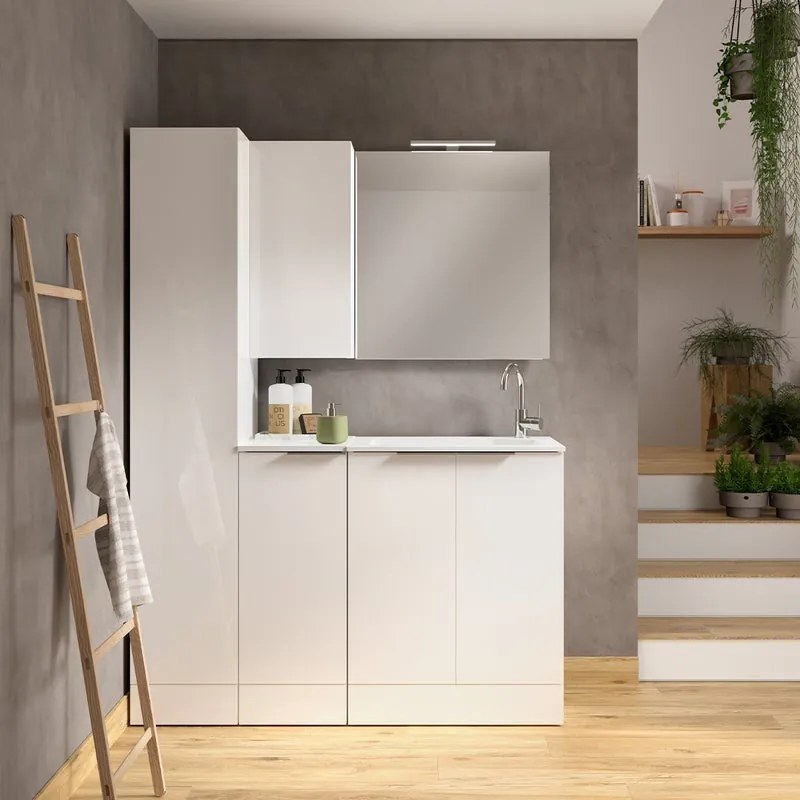 Pensile bagno Jnka bianco opaco in truciolare SENSEA, 1 anta apertura da destra e sinistra P 20 x L 35 x H 75 cm