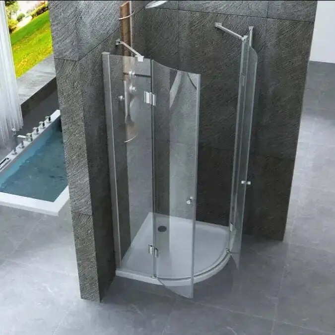 Box Doccia 90x90 Semicircolare H195 Trasparente 8mm Doppia Anta Battente - Leo