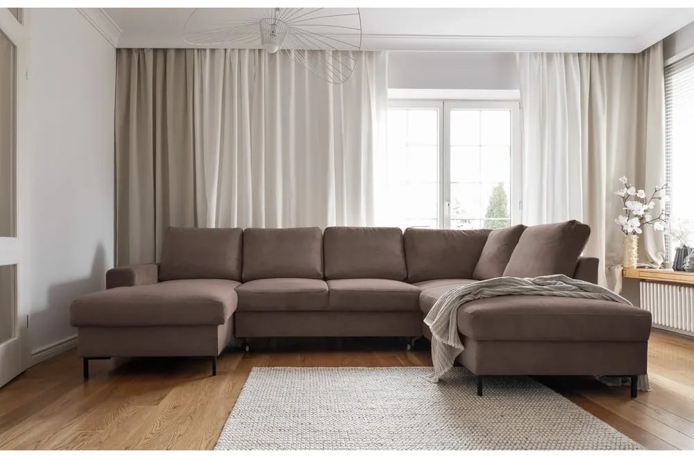 Divano letto in velluto a coste marrone (angolo destro) Lofty Lilly - Miuform