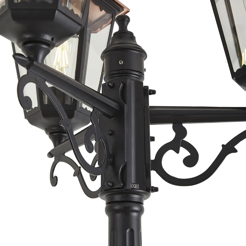 Lanterna da esterno classica nera con rame 220 cm 3 luci IP44 - Havana