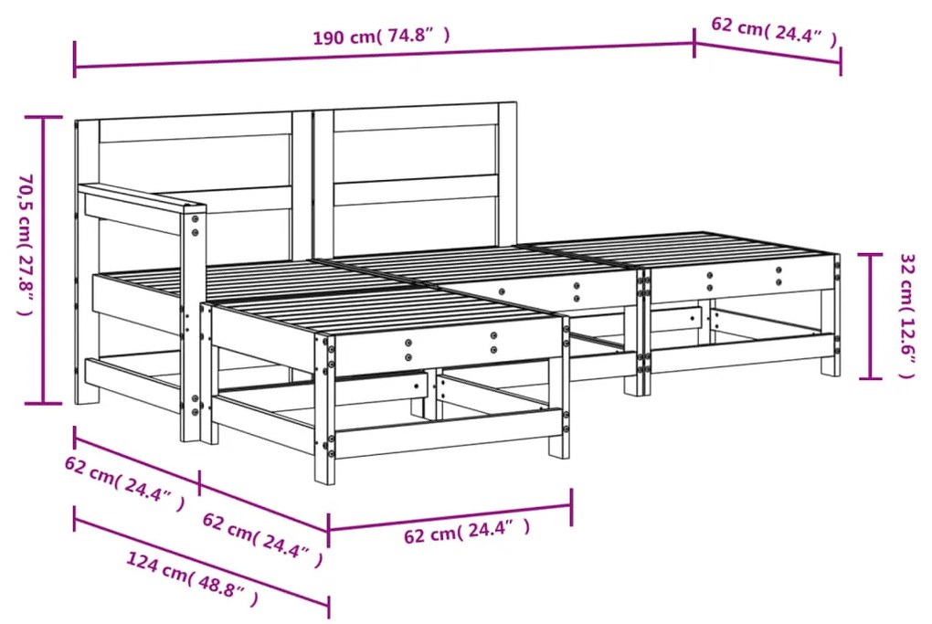 Set Salotto da Giardino 4 pz Bianco in Legno Massello di Pino