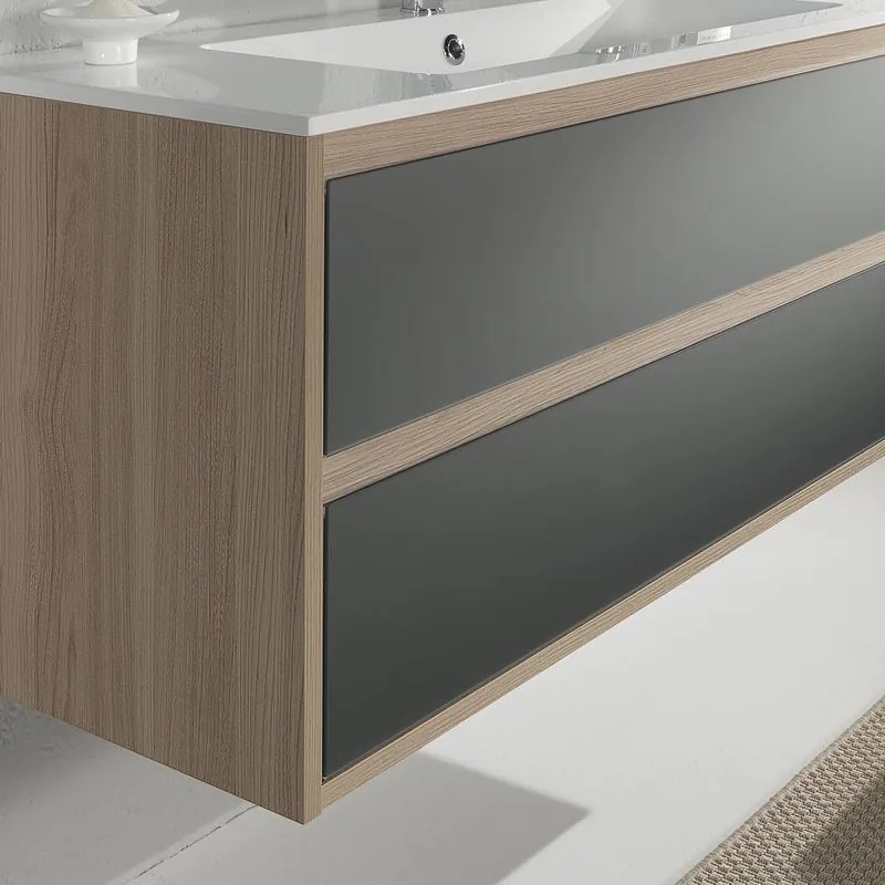 Armadietto bagno a terra Loto 2 cassetti 2 ante P 45.5 x L 119 x H 50 cm laccato grigio con frontali in vetro