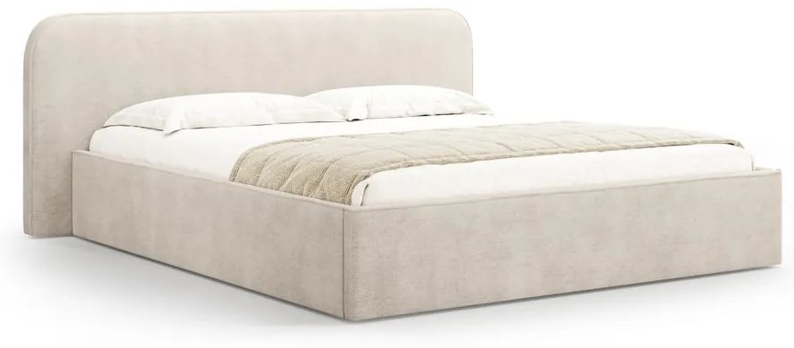 Letto matrimoniale imbottito beige con contenitore e rete inclusi 140x200 cm Elizabeth – Micadoni