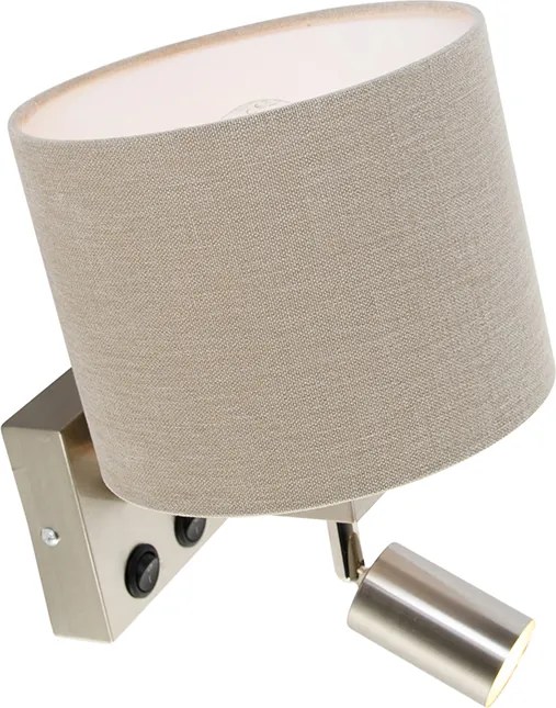 Lampada da parete in acciaio con luce di lettura e paralume 18 cm marrone chiaro - Brescia