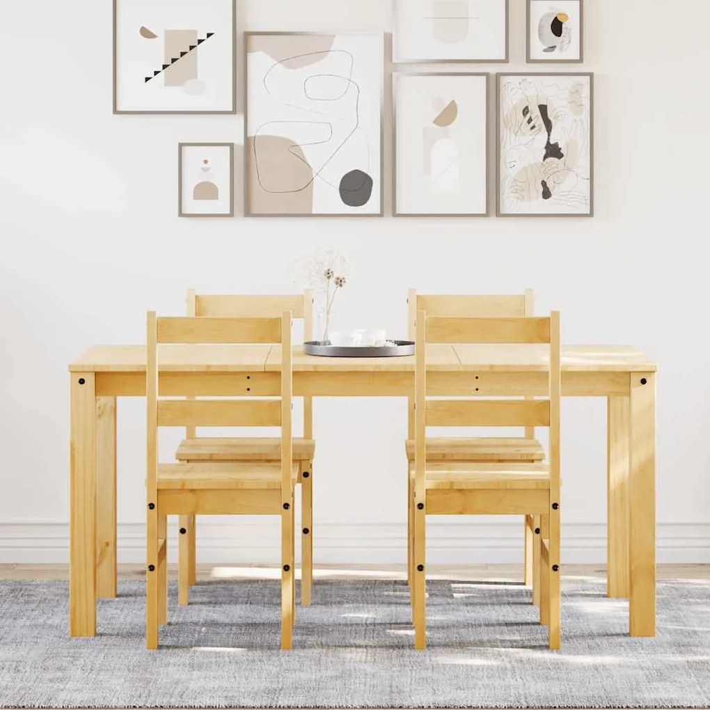 Set Da Pranzo 5 Pz Panama İn Legno Massello Di Pino /