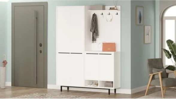 Mobile Ingresso Multiripiano Con Scarpiera E Appendiabiti Whisper Bianco