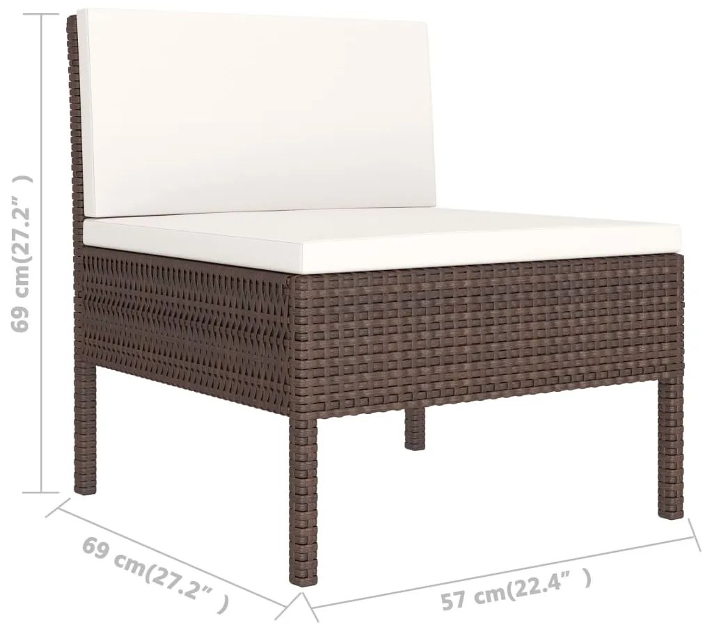 Set divani da giardino 2 pz con cuscini in polyrattan marrone