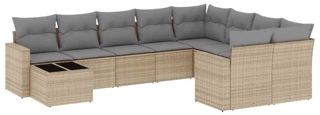 Set divano da giardino 10 pz con cuscini beige in polyrattan