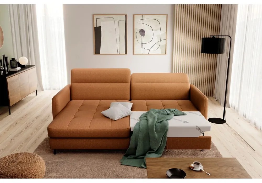 Divano angolare giallo allungabile/con contenitore (con penisola a sinistra/con chaise lounge) e rivestimento in velluto Gomsi – ELTAP