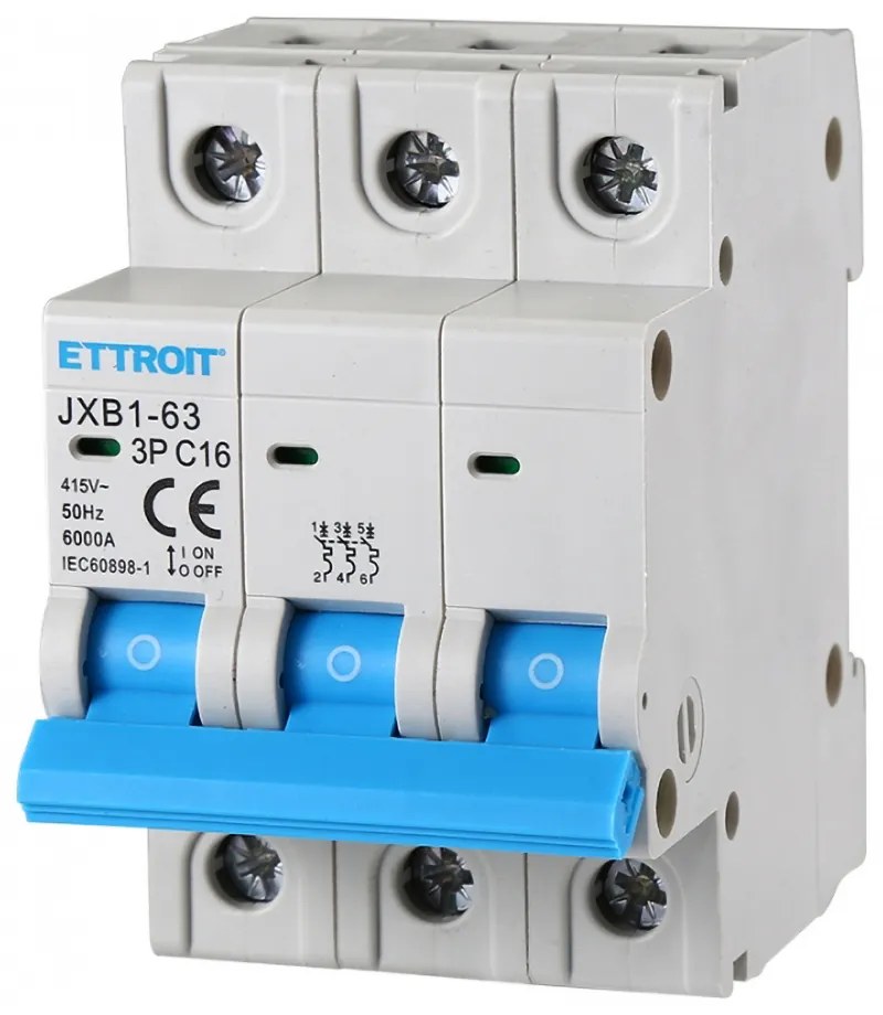 Interruttore automatico magnetotermico modulare 3P 16A 6KA 380V Ettroit