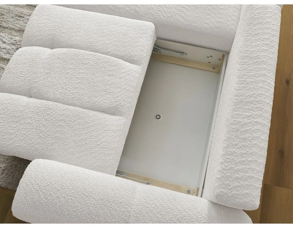 Divano angolare bianco allungabile/con contenitore (con penisola a sinistra/con chaise lounge) con rivestimento in bouclé Roxelane – Bobochic Paris