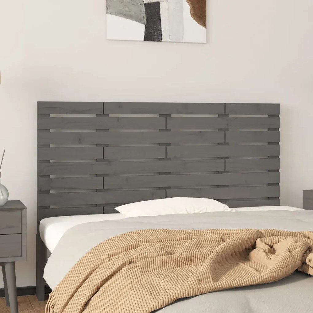 Testiera Da Parete Grigia 141x3x63 Cm İn Legno Massello Di Pino /