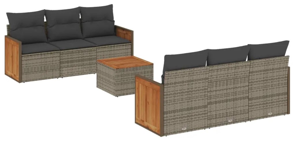 Set divani da giardino 7 pz con cuscini grigio in polyrattan