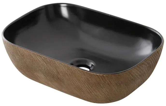 Lavabo da appoggio 45x32 cm in ceramica nero opaco con dettagli oro