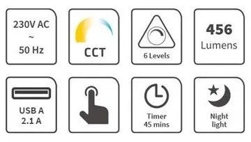Lampada da tavolo LED dimmerabile USB 9W 230V 3000-5500K nera