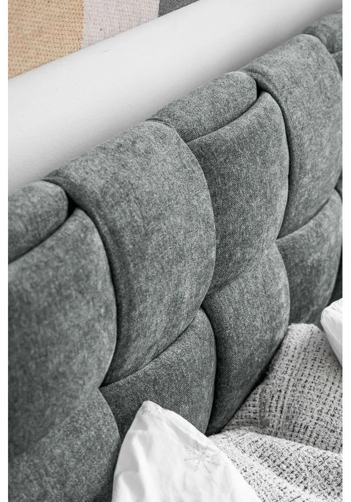 Letto matrimoniale imbottito verde polveroso con rete inclusa 140x200 cm Eve – Miuform