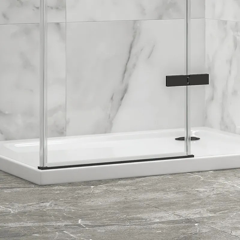 Kamalu - Box doccia 80x70 telaio nero porta battente 70cm laterale fisso 80cm | KT5000N