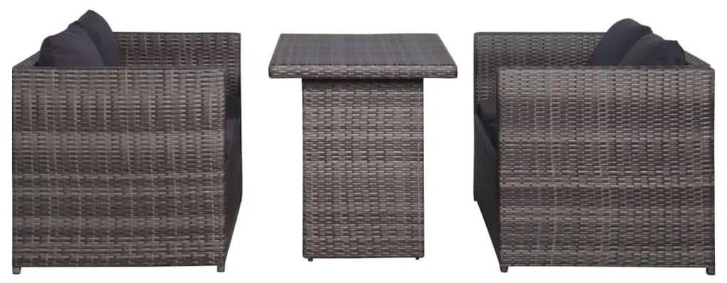 Set da Bistrot 3 pz con Cuscini in Polyrattan Grigio