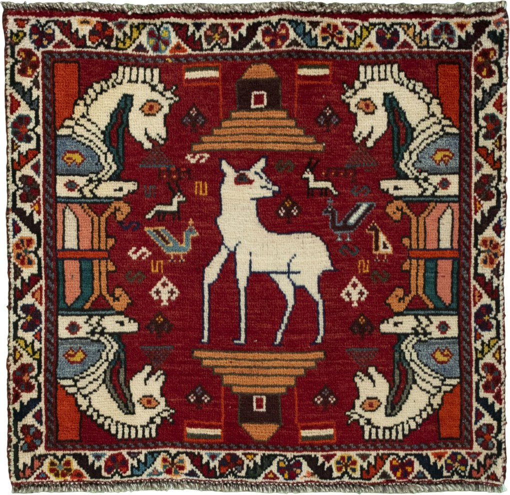 Shiraz Tappeto 70 x 60 Rosso (Iran) Annodato A Mano