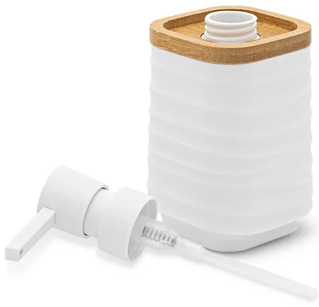 Dispenser sapone da appoggio bianco in abs e bambù Wave