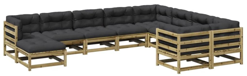 Set divani giardino 10 pz con cuscini legno impregnato di pino