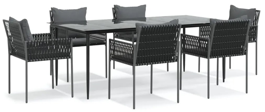 Set pranzo da giardino 7 pz con cuscini in polyrattan e acciaio