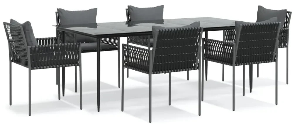 Set pranzo da giardino 7 pz con cuscini in polyrattan e acciaio