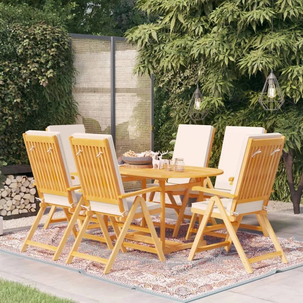 Set da pranzo da giardino 7 pz con cuscini in legno di teak