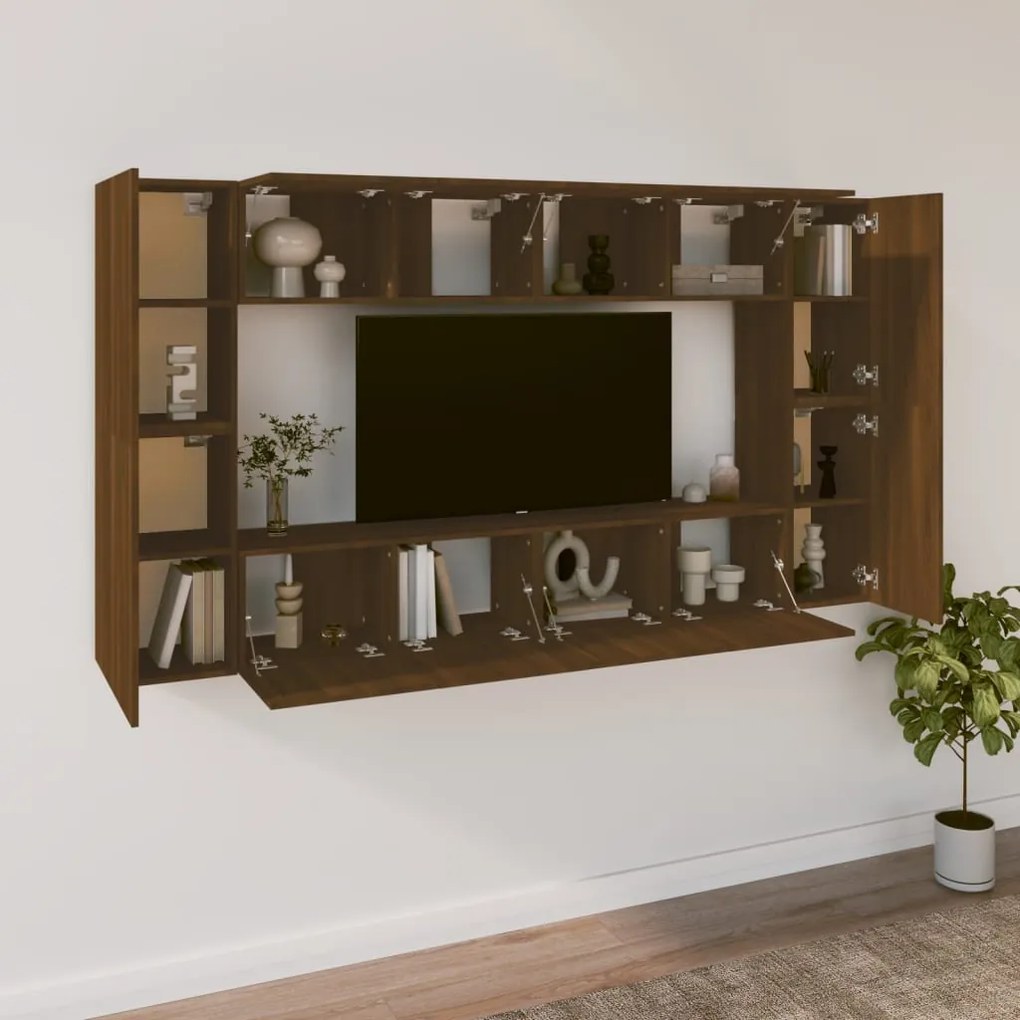 Set mobili porta tv 8pz rovere marrone in legno multistrato