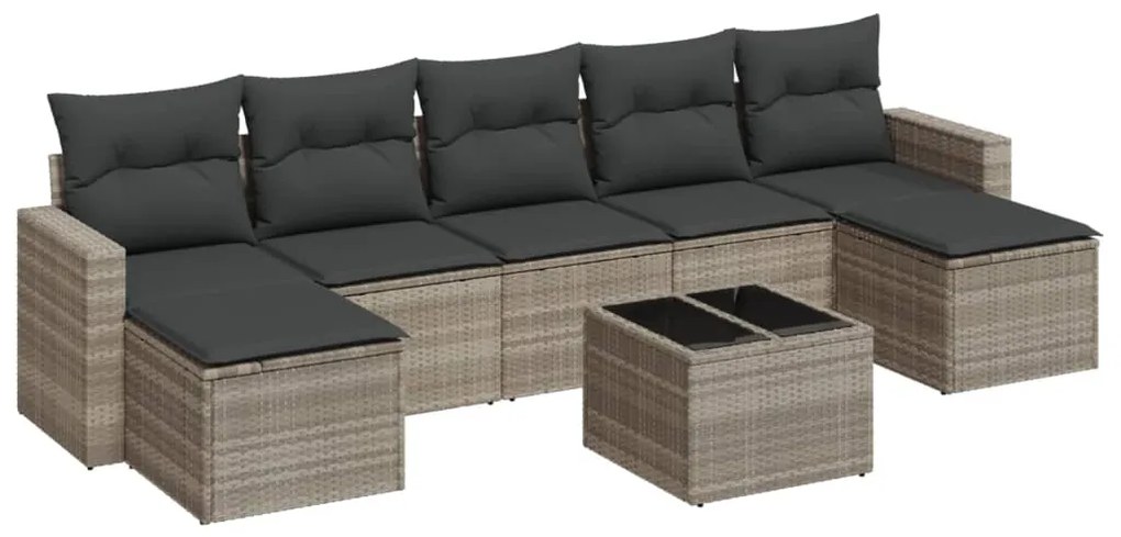 Set divano da giardino 8pz con cuscini grigio chiaro polyrattan