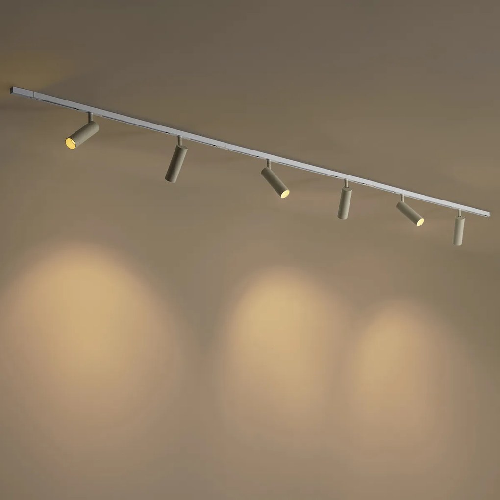 Sistema di illuminazione a binario moderno bianco con 6 faretti beige monofase - Slimline Uzzy